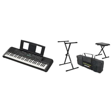 Yamaha PSR-E283 Teclado portátil para principiantes, con 410 voces de instrumentos, 150 & Audibax Onyx Pack de Soporte Teclado/Piano + Banqueta + Funda Teclado 61 Teclas