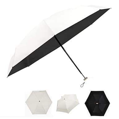 Vinmooog Mini paraguas de bolsillo Paraguas Plegable Ultraligero Mini Paraguas Plegable de Goma Sombrillas Soleado Viajes Impermeable A Prueba De Viento (Blanco crema)