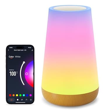 Auxmir Lámparas de Mesita de Noche WiFi, Lámpara de Mesa LED 2,4 GHz, Compatible con Alexa y Google Home, Luz Nocturna 256 Colores, Control Táctil y App Tuya Smart/Smart Life, Funciona con Cable