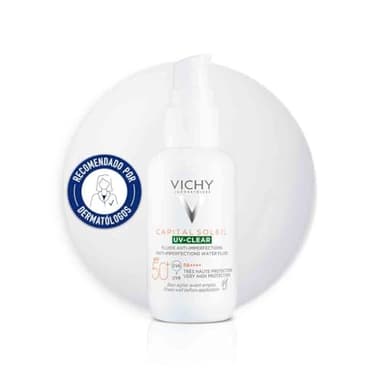 Vichy Líquido Fotoprotector de Uso Diario, Pieles Grasas O con Tendencia Acneica, Fotoprotección Spf50+ Contra Rayos Uvb y Uva, Clear, Capital Soleil, 40 ml