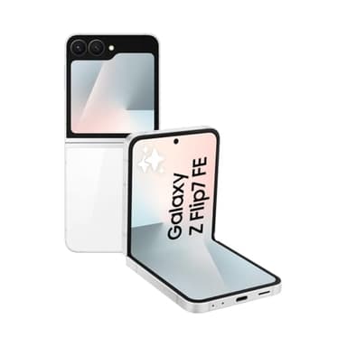 Samsung Galaxy Z Flip7 FE 128GB - Teléfono con IA, Diseño Plegable, Pantalla Frontal Amplia, Cámara 50MP, Memoria 8GB, Batería 4000 mAh, Garantía 3 Años + 1 año Extra, Blanco (Versión Española)