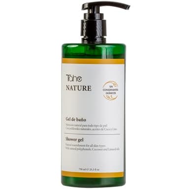 Tahe Nature Gel de baño sin sulfatos con Polifenoles naturales y Aceites de Coco y Lino, 750 ml
