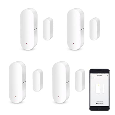 Sensor de Puerta y Ventana WiFi Inteligente - Alarma Inalámbrica Compatible Con Alexa y Google Assistant - No Requiere Concentrador - 4 Pack