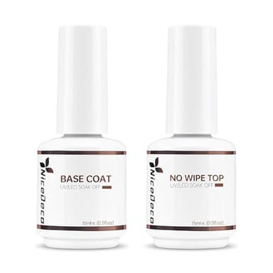 Nicedeco Base y Top Coat Semipermanente UV LED Soak off Kit de Uñas Sin crueldad Esmaltes Semipermanentes en Gel Para Kit de Manicura y Pedicura - Vegano 2 x 15ml