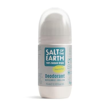 Desodorante natural Salt of the Earth en roll-on - Sin perfume - Recargable, vegano, aprobado por Leaping Bunny, fabricado en el Reino Unido - 75ml
