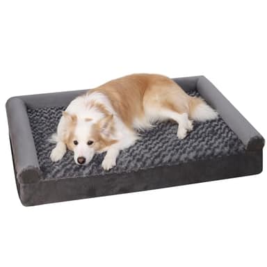 KSIIA Cama Perro Grande, Cama Ortopédica para Perros (90x57x16cm) Desenfundable y Lavable, Sofá para Perros, Gris, L
