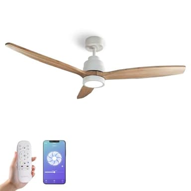 YOEVU HELIX - Ventilador de Techo con luz WIFI Alexa App y mando | 50 W | 6 Velocidades | Ultra silencioso | 3 Aspas 132 Diámetro | Temporizador | Luz LED regulable | madera clara