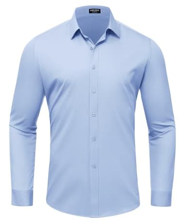 Mauro Kane Camisa Hombre sin Planchar Manga Larga Formal Camisas de Vestir de Negocios con Botones Casual Fibra de Bambú
