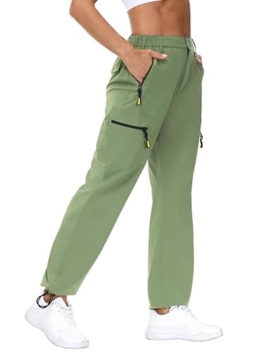 Rapbin Pantalones cargo para mujer de senderismo y caminata 2025, ligeros, de secado rápido, resistentes al agua, con bolsillos con cremallera para exterior, verde menta, L
