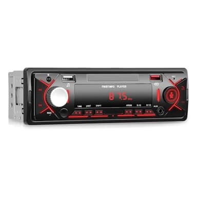 NHOPEEW 1 Radio de Coche DIN con Bluetooth - 1 Soporte de Radio DIN Manos Libres/FM/Distribución de Tiempo - Dos Puertos USB, Carga USB, Entrada AUX, retroiluminación roja