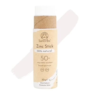 Stick Solar Mineral Zinc Natural FPS 30 Suntribe / 30 g, Blanco Original, Ecológico - 100% Natural, Seguro para Arrecifes, Filtro Mineral UV - Muy Resistente al Agua - Ganador Beauty Shortlist Awards