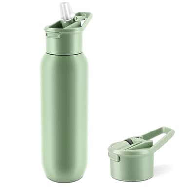 Zosenyer Botella Termica 600 ml, Botella Agua Acero Inoxidable con Pajita, Taza Térmica de Doble Pared, Botellas Deportiva a Prueba de Fugas, Sin BPA, para Oficina, Escuela, Deporte, Viajes (Verde)