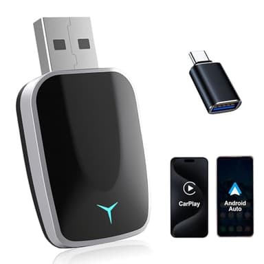 Afenau Adaptador inalámbrico para Carplay Android, adaptador inalámbrico Android Auto y Wireless CarPlay 2 en 1, USB/Tipo C, Plug & Play, compatible con iPhone iOS 10+ y Android 11+