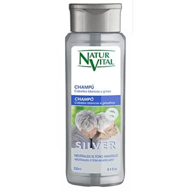 NaturVital - Champú Silver, Sin Parabenos, Natural, Cabellos Blancos y Grises, Neutralizador y Matizador de Pelo Rubio, Pigmento Azul, para Hombres y Mujeres, 250ml
