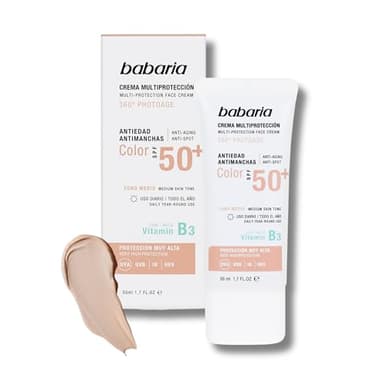 Babaria - Crema Hidratante con Color Multiprotección | Crema Solar Facial 50 con Color | Crema Solar Facial 50 | Crema Protectora Solar 50 Facial | Crema Antimanchas Facial Mujer