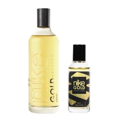NIKE - Gold Edition Promoción 200 ml + 30 ml, Colonia Hombre, Pack 2 Productos, Eau de Toilette Natural y Masculina, Aroma Cítrico Especiado, Fragancia Fresca, Elegante y de Larga Duración