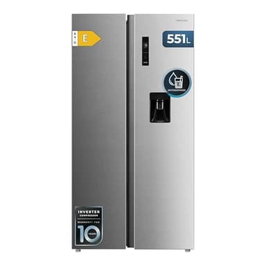 Cecotec Frigorífico Americano Total No Frost de 551L Bolero CoolMarket SBS 551 WD Inox E. 176cm de Alto, 90cm de Ancho, Clase E, Dispensador de Agua, FastFreezing, FastCooling, Ultra Silencioso, Inox