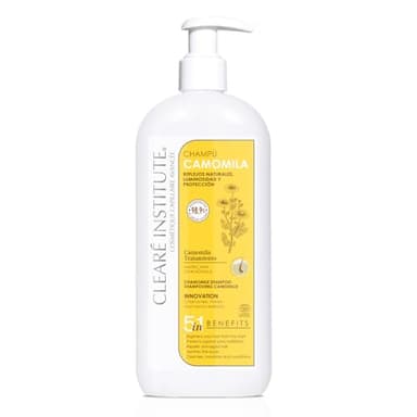 Clearé Institute - Champú Camomila Natural | Sin Sulfatos SLS, SLES, Parabenos y Siliconas | Aclarante. Reflejos Dorados | Niños y Adultos | 98% Ingredientes Naturales | 400 ml