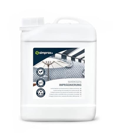 simprax® Spray Impermeabilizante Textil para Toldos, Lonas y Tejidos de Exterior, Duradero y Resistente a Los Rayos UV - Certificado Oeko-Tex - Spray Impregnante Ecológico y Transparente - 2,5 L