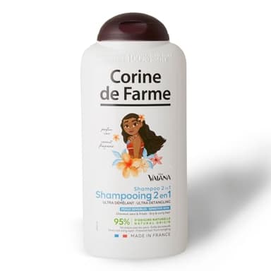 Corine de Farme - Champú Nutritivo 2 en 1 Vaiana para Niños - Producto Infantil Desenredante - para Cabello Seco y Rizado - Perfume Coco - Cosmético Natural - 300ml