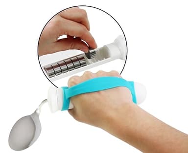 KMINA Cuchara Adaptada Discapacidad Asa Flexible Bilateral, Cubiertos Mayores Mango Grueso, Ortopédica Adulto Curva, Especiales Ancianos