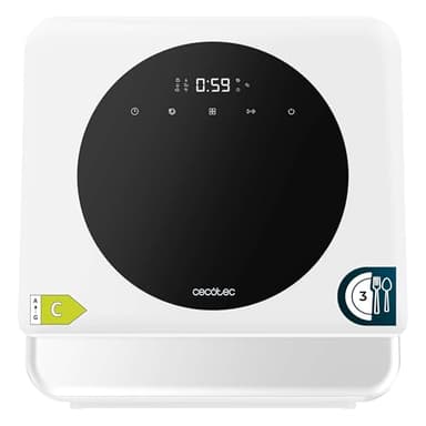 Cecotec Lavavajillas Compacto Libre Instalación Sobremesa Bolero Aguazero 1100. 3 Cubiertos, Bajo Consumo, 6 Programas, Touch Control Panel, Funciones como Long Storage y Delay Start, Blanco