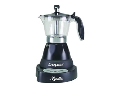 BEPER BC.041N Lucilla Cafetera Eléctrica de Aluminio Programable de 3 Tazas (100 ml), Temporizador, Café Caliente durante 30 minutos, Programable hasta 24 h, Negro
