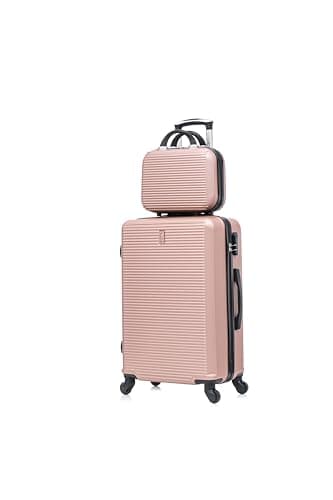 CELIMS - Maleta Mediana de Viaje con Neceser Neceser 30cm Rígida con 4 Ruedas Ligera Facturación 20kg 65cm | Cerradura Integrada | Maleta Mediana con 4 Ruedas 65cm | Oro Rosa