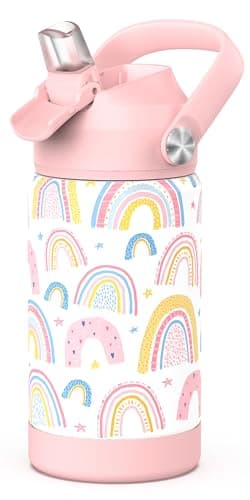 Botella De Agua Potable Botella De Agua Térmica De Pajita De Acero Inoxidable Botella Térmica De 350 Ml Sin Bpa A Prueba De Fugas, Adecuada Para Escuelas, Deportes, Niños （Arco Iris）