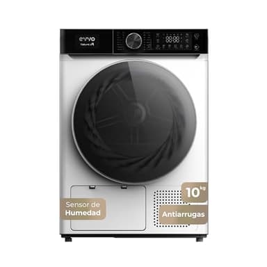 EVVO Secadora Bomba de Calor NATURE SR - Capacidad 10 Kg, Bomba Calor, Efic. Energética E, Secadora Condensación, Sensor Humedad, Antiarrugas, Inicio Diferido, 16 Programas, Bajo Consumo (Blanca)