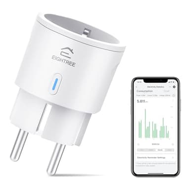 EIGHTREE Enchufe Inteligente Alexa Mini, 16A 3680W Enchufe Wi-Fi Medidor Consumo, Compatible con Alexa&Google Home, Tomada Inteligente Programable con Temporizador, Control Remoto por APP&Voz