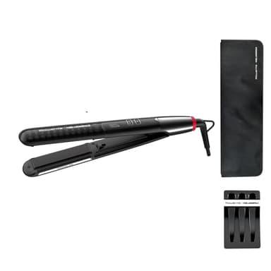 Rowenta x Karl Lagerfeld K/pro Stylist SF467L - Plancha pelo con revestimiento cerámico, 8 temperaturas, alisado y rizos, sistema de bloqueo, peine integrado, incluye neceser y clips para el pelo