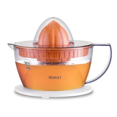 Sogo Exprimidor Eléctrico Automático Para Naranja Y Limón Con 2 Conos Y Tapa -Silencioso Con Giro Doble Sentido Y Jarra 0,5L - Exprimidor De Zumo Libre De BPA Con Limpieza Fácil 40W