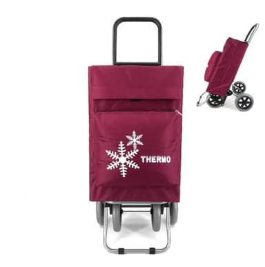 Carro de la Compra Plegable con Bolsa Térmica 4 Ruedas para Subir Escaleras, Carrito del Mercado, Bolsa Impermeable isotérmica de 44L litros. (Rojo)