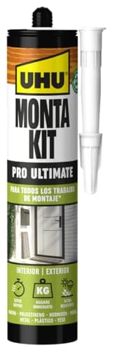 Pegamento UHU Monta Kit Adhesivo de Montaje Extrafuerte, Pegamento Fuerte Para Todo Sin Disolventes y Blanco, 440g
