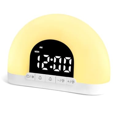 Ainiv Despertador Luz Amanecer, Clock de Simulación de Atardecer, Alarm Duales Luz Natural con 9 Minutos Repetición, Reloj Digital Despertadores para Adultos y Niños con 30 Niveles Regulable