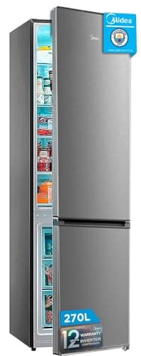 Midea Frigorifico Combi No Frost | 55 cm ancho x 180 cm | Inox | 270L de Capacidad - Nevera Libre Instalación con Congelador Vertical - Refrigerador de Bajo Consumo con Sistema Multi Air Flow