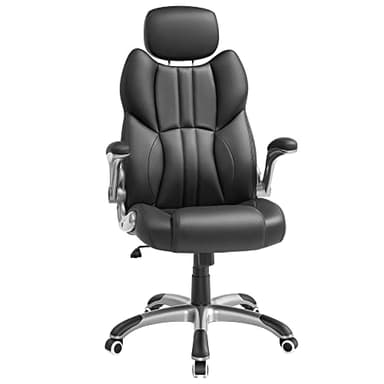 SONGMICS Silla de Oficina, Silla Gaming Ergonómica, Mecanismo de Inclinación, Apoyabrazos Plegables, Ruedas Universales, Altura Ajustable, Silla Racing, Negro Tinta OBG65BK