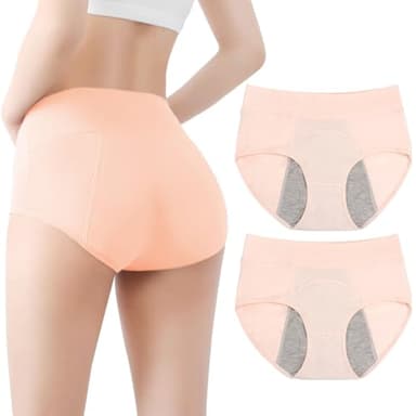 Juego de 2 bragas incontinencia para mujer, lavables, antifugas, orinario, para mujer, lavable, ropa interior mensual de alta absorción, bragas mensuales de cintura alta (rosa, L)