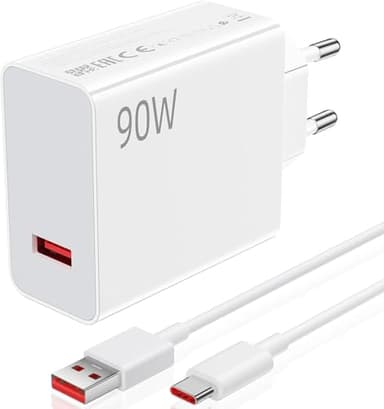 90W Turbo Cargador Rápido con USB C Cable 1M para Xiaomi 15 14 13 Ultra Poco F6 X7 Pro Adaptador de Cargador Rápido 90W Carga Turbo Cable USB Tipo C para Xiaomi Redmi Note 14 13 12S 11S 10 Pro 14C 13C