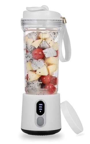 Licuadora Portátil 500ml para Batidos y Smoothies, Recargable USB-C 4000mAh Licuadora Personal con 6 Cuchillas de Acero Inoxidable - Ideal para Gimnasio, Cocina y Aire Libre (Blanco)