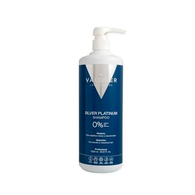 Valquer Champú Matizador Silver Platinum Zero para Cabello Rubio o Decolorado. Mantiene el Color, Limpia, Nutre y Matiza los Tonos Amarillos o Anaranjados con Malakita, Vitamina E y Pantenol. 1 L.