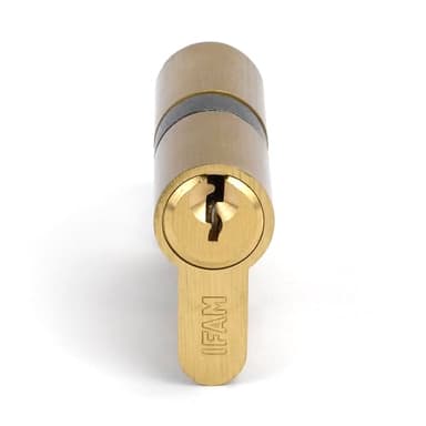 IFAM Cilindro Puertas Start-S, 30x30mm, Leva 15mm, Bombín Cerradura de Seguridad con 6 Pitones de Acero, Incluye 3 Llaves de Serreta, Sistema Antiganzúa y Antitaladro, Perfil Europeo, Acabado Latón