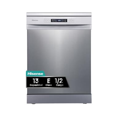 Hisense HS622E10X - Lavavajillas, Capacidad para 13 servicios, 60 cm, Programa ECO, Silencioso, 2, Filtro autolimpiable, Contador digital, Libre instalación, Inox