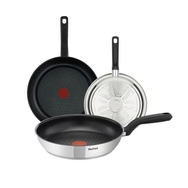 Tefal Comfort Max - Juego de 3 Sartenes de 20/24/28 cm, Apto inducción, antiadherente, revestimiento titanio, Thermo-signal, apto lavavajillas y horno, acero inoxidable