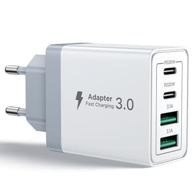 Aioneus Cargador USB C, 40W 4-Puertos USBC Enchufe Cargador iPhone Carga Rapida, Múltiple Cargadors QC+PD Rápido Pared Adaptador Tipo C para iPhone 17 16 15 14 13 12 11 Pro MAX XR XS 8 7,iPad,Samsung