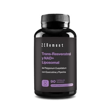 Trans-Resveratrol & NAD+ Liposomal, con Quercetina y Piperina, 580 mg por Cápsula, 90 Cápsulas - Antiedad y Activador de Sirtuinas - Zenement