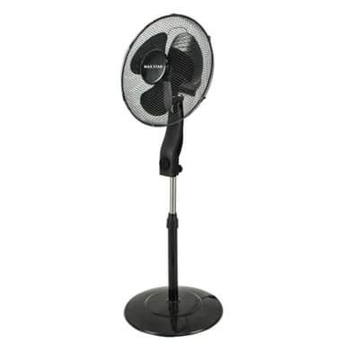 Max Star Ventilador de Pie 40W, Oscilante, Potente, Silencioso, Rejilla de Seguridad, 3 Velocidades, Altura Ajustable, 3 Aspas, Diametro 40cm, Base Redonda Estable, Cabezal Inclinable, Negro