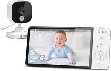 GHB Camara Vigilancia Bebe 5" 720P HD IPS Vigilabebes con Camara con Pantalla de 5000mAh, Visión Nocturna, Comunicación Bidirecciona Escucha Bebes