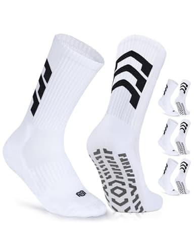 CLOSEMATE Calcetines Antideslizantes Futbol Hombre 3 Pares Deporte Altos Deportivos Largos Antiampollas Transpirables Baloncesto Blancos 43-46